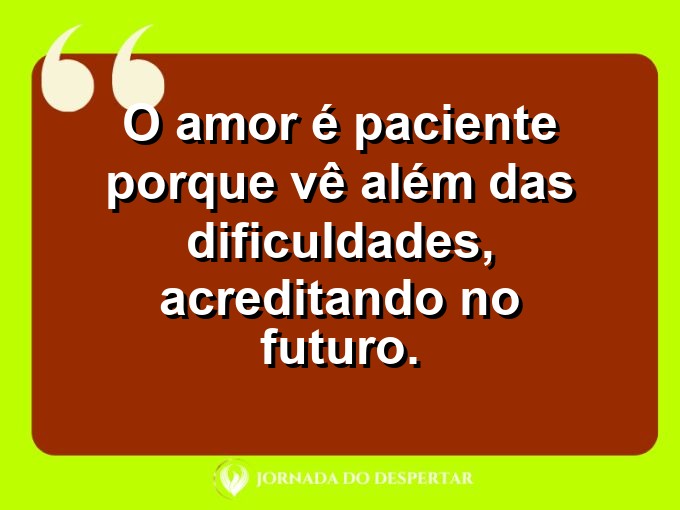 Citações sobre a paciência no amor: O amor é paciente porque vê além das dificuldades, acreditando no futuro.