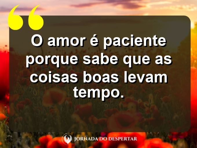 Palavras sobre o poder da paciência no amor: O amor é paciente porque sabe que as coisas boas levam tempo.