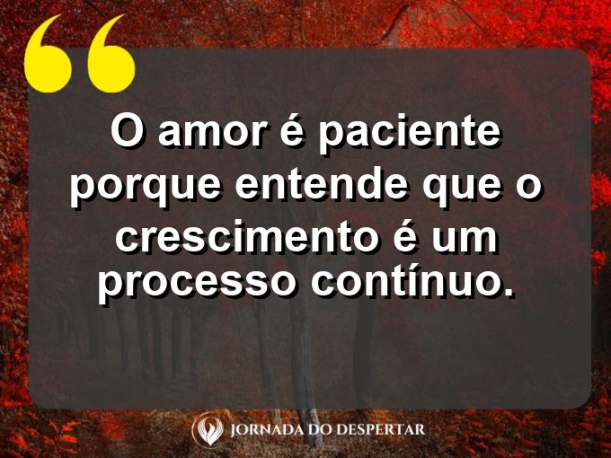 Palavras sobre o poder da paciência no amor: O amor é paciente porque entende que o crescimento é um processo contínuo.