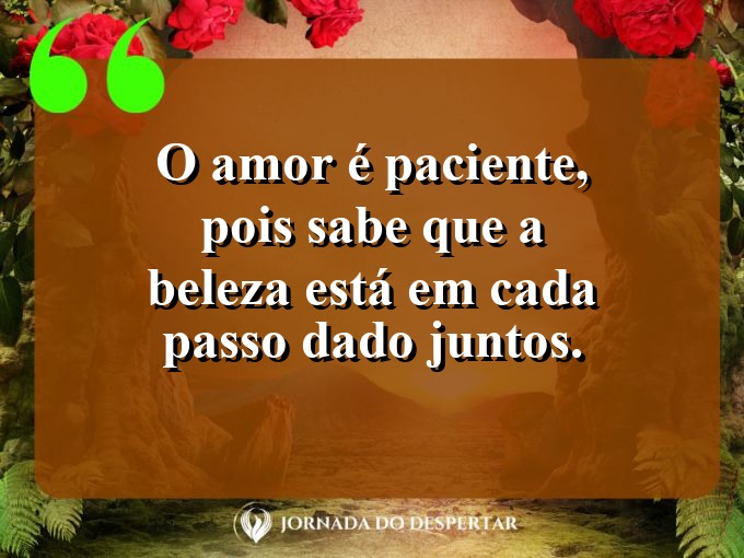 Palavras sobre o poder da paciência no amor: O amor é paciente, pois sabe que a beleza está em cada passo dado juntos.