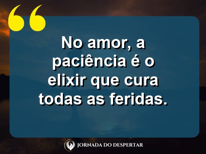 Palavras sobre o poder da paciência no amor: No amor, a paciência é o elixir que cura todas as feridas.